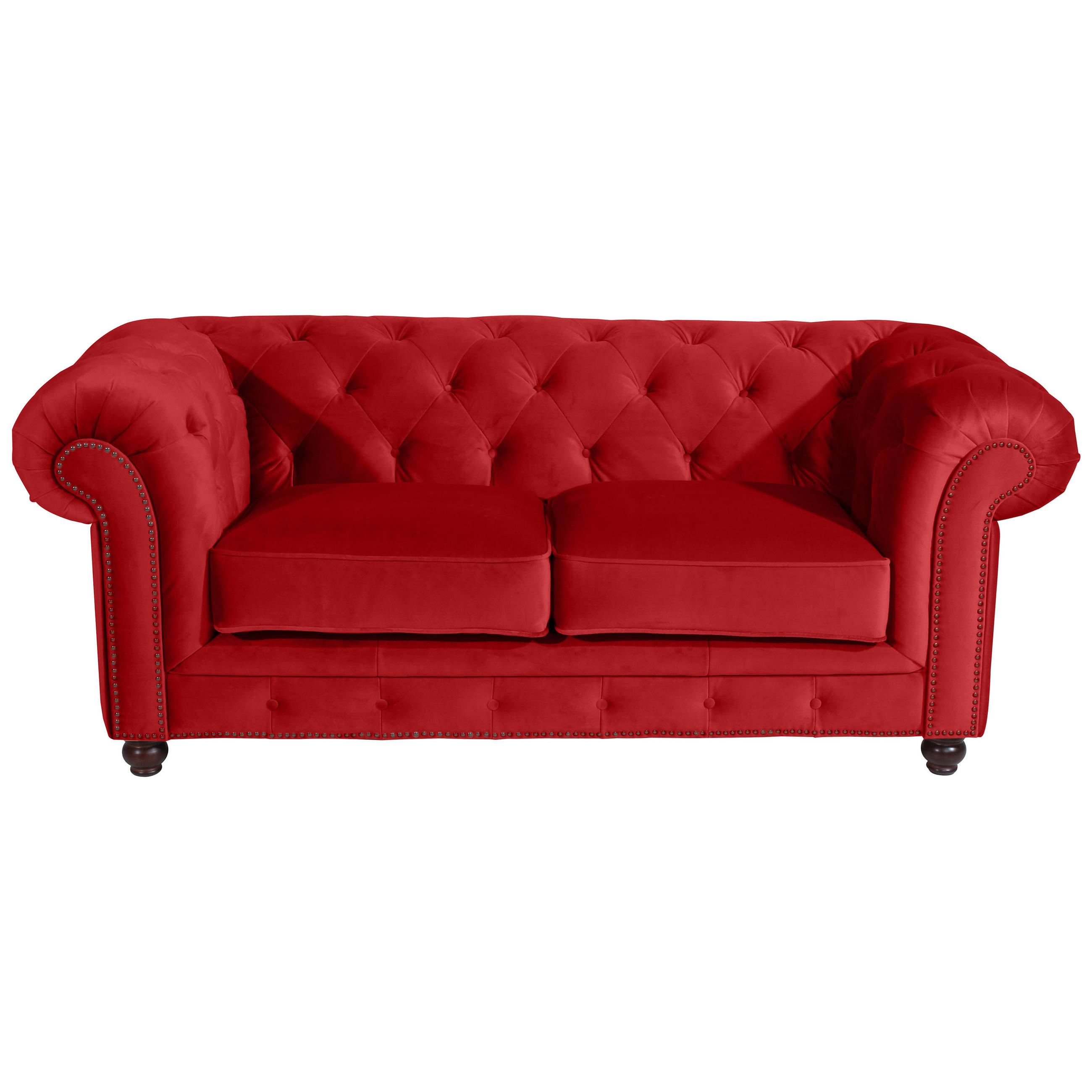 CHESTERFIELD-SOFA Orleans Rot Samt, Velours  - Rot/Nussbaumfarben, Design, Holz/Textil (196/77/100cm) - Max Winzer