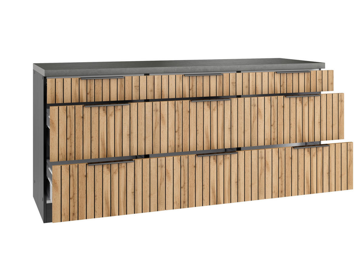 SCHUBKASTENUNTERSCHRANK 180/85/60 cm  Graphitfarben, Eiche Wotan  - Schieferfarben/Eiche Wotan, Basics, Holzwerkstoff/Metall (180/85/60cm) - Held