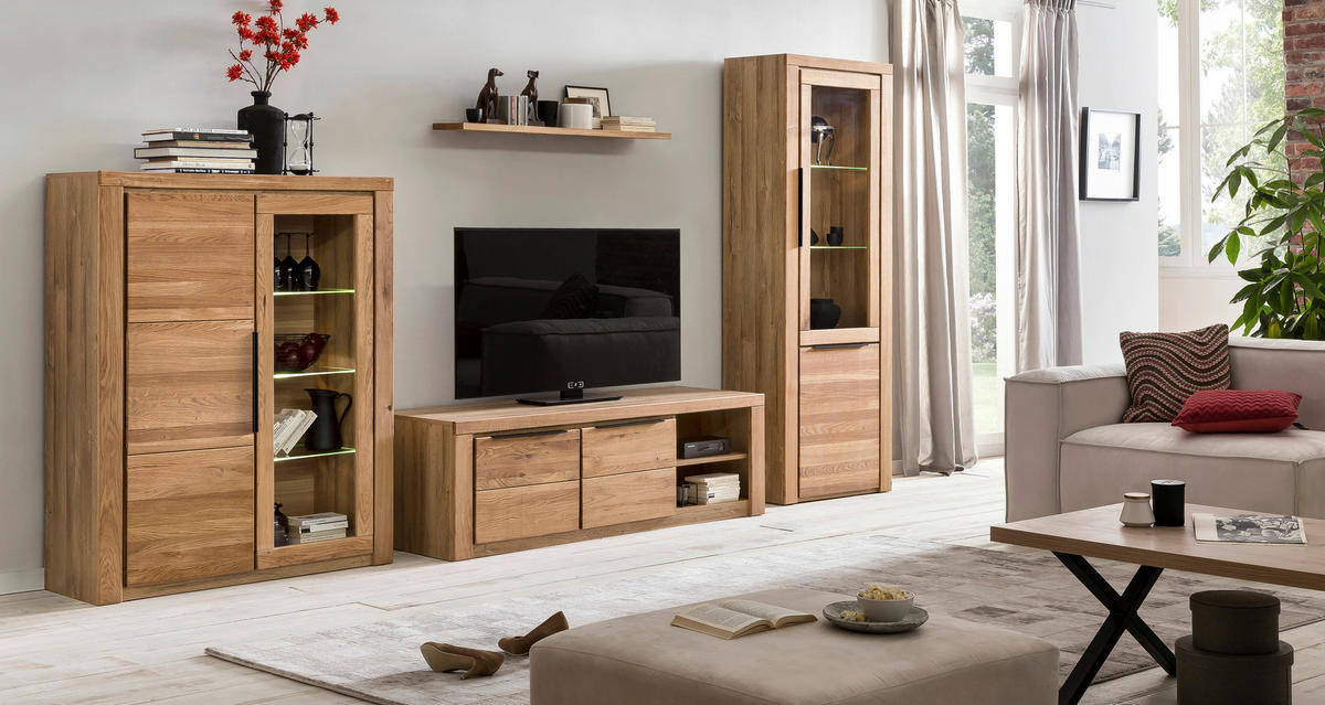 TV-ELEMENT - Eichefarben/Schwarz, Natur, Holz/Metall (130/51/54cm) - Carryhome