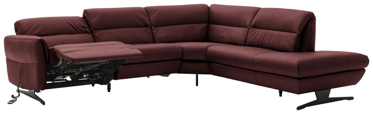 ECKSOFA in Echtleder Bordeaux  286/258 cm  - Bordeaux/Schwarz, Design, Leder/Metall (286/258cm) - Schöner Wohnen