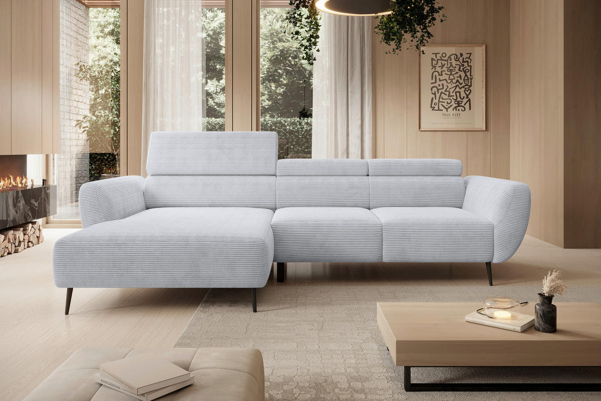 ECKSOFA in Cord Grau  - Schwarz/Grau, Konventionell, Textil/Metall (174/277cm) - Carryhome