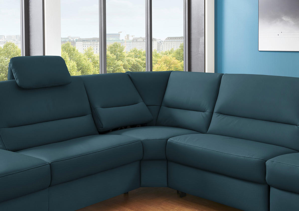 ECKSOFA in Echtleder Blau  - Blau/Alufarben, Basics, Leder/Metall (249/290cm) - Beldomo Premium