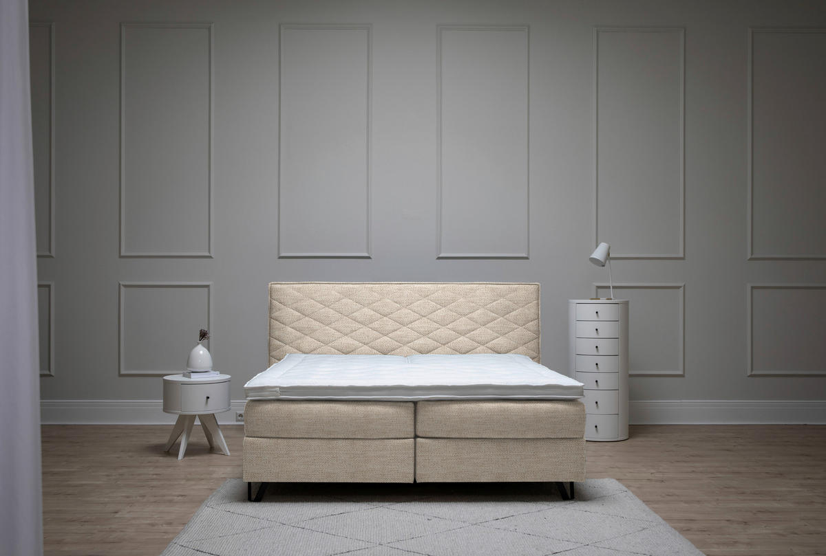 BOXSPRINGBETT 160/200 cm  in Beige  - Beige/Schwarz, Konventionell, Holz/Textil (160/200cm) - Sjöholm