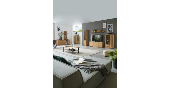 WOHNWAND in Dunkelgrau, Wildeiche 324/202/45 cm - Wildeiche/Dunkelgrau, Design, Glas/Holz (324/202/45cm) - Valnatura