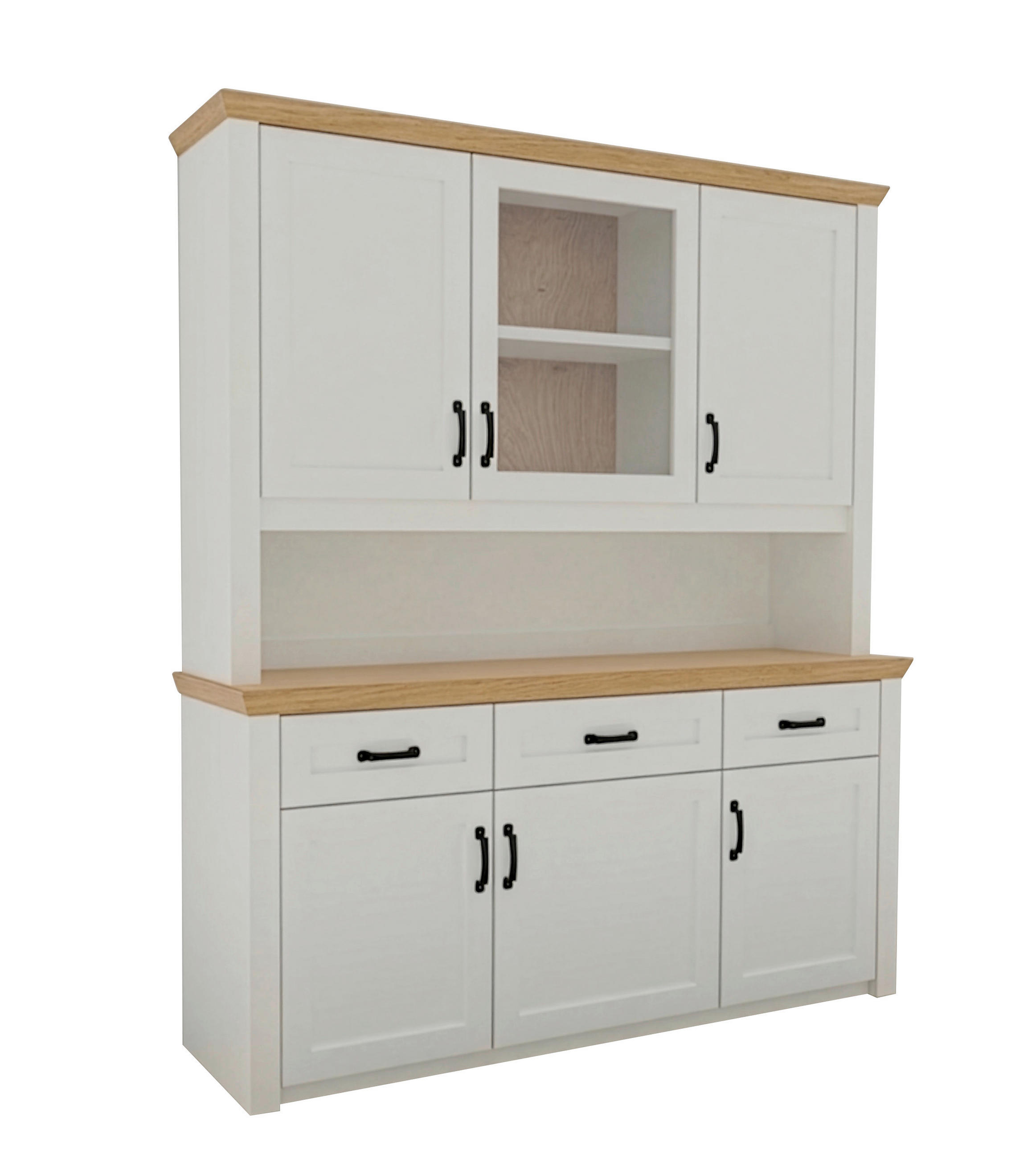 BUFFET 166/185/43 cm  in Weiß, Eichefarben  - Eichefarben/Messingfarben, LIFESTYLE, Glas/Holz (166/185/43cm) - Landscape
