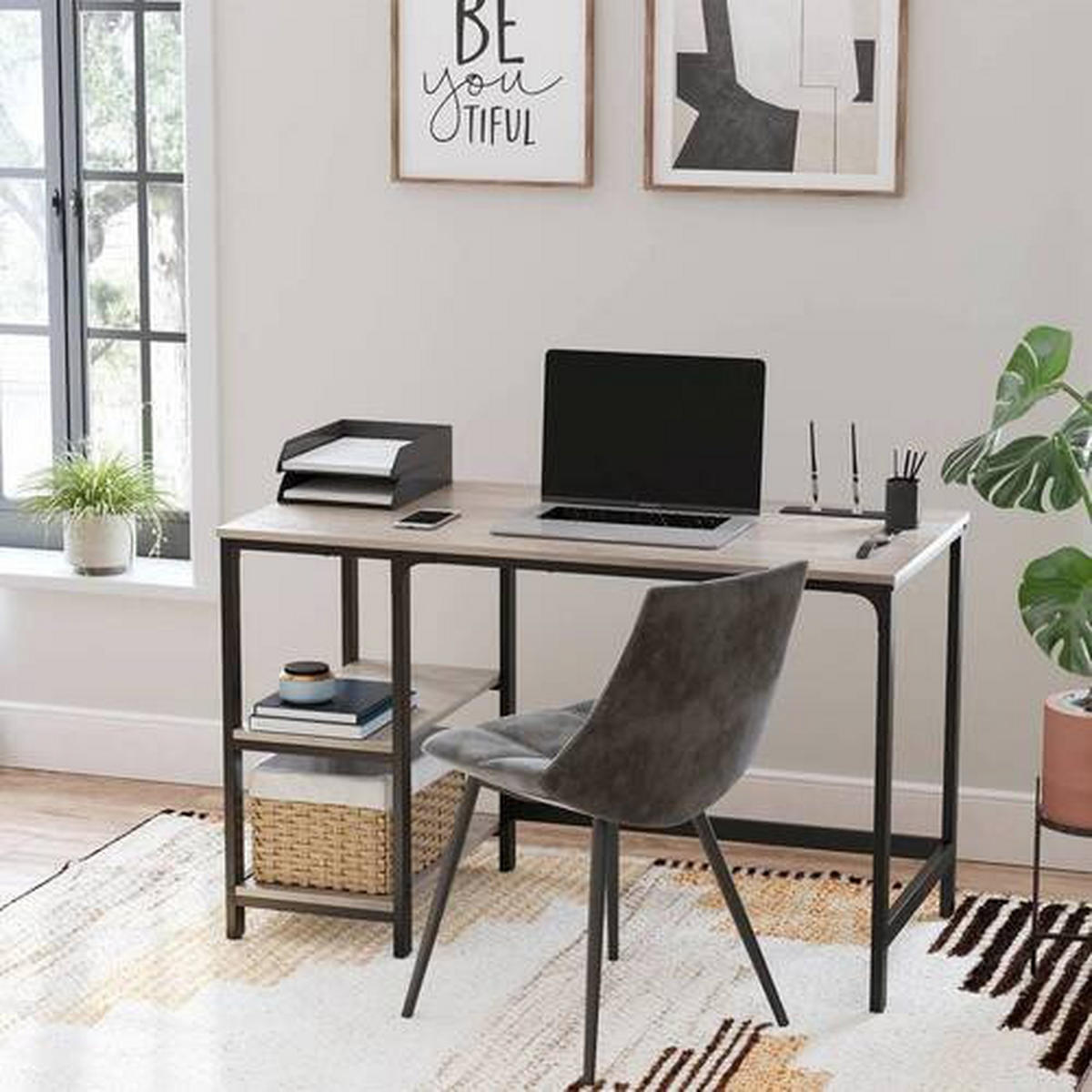 SCHREIBTISCH 120/60/75 cm  in Greige  - Greige/Schwarz, Basics, Holzwerkstoff/Metall (120/60/75cm) - Boxxx