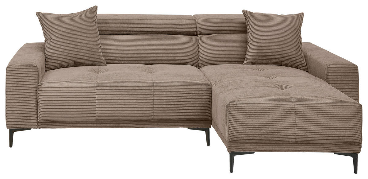 ECKSOFA Cord Graubraun  - Graubraun/Schwarz, Basics, Textil/Metall (250/183cm) - Livetastic