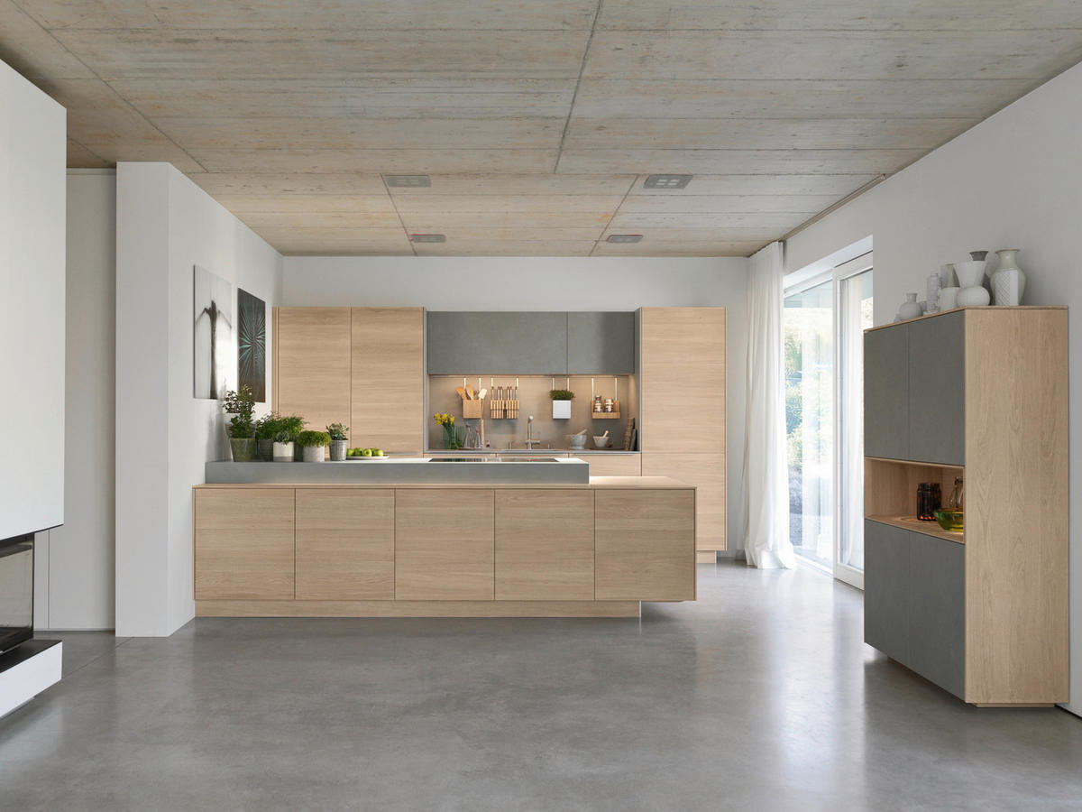 EINBAUKÜCHE   - Eiche Bianco, Design, Glas/Holz - Team 7