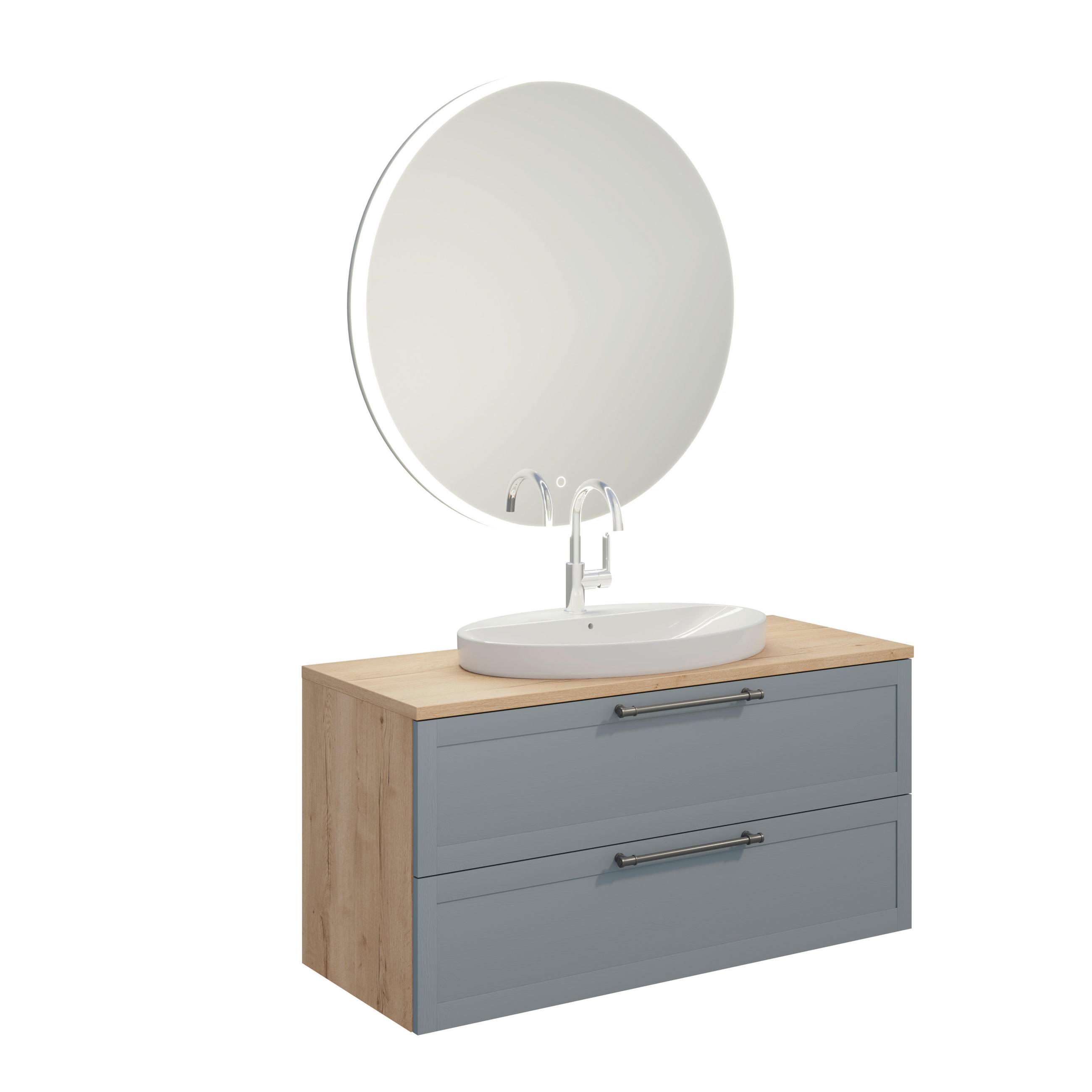 BADEZIMMER 3-teilig  in 120,3 cm  - Edelstahlfarben/Eichefarben, MODERN, Holzwerkstoff/Stein (120,3cm) - Celina Home