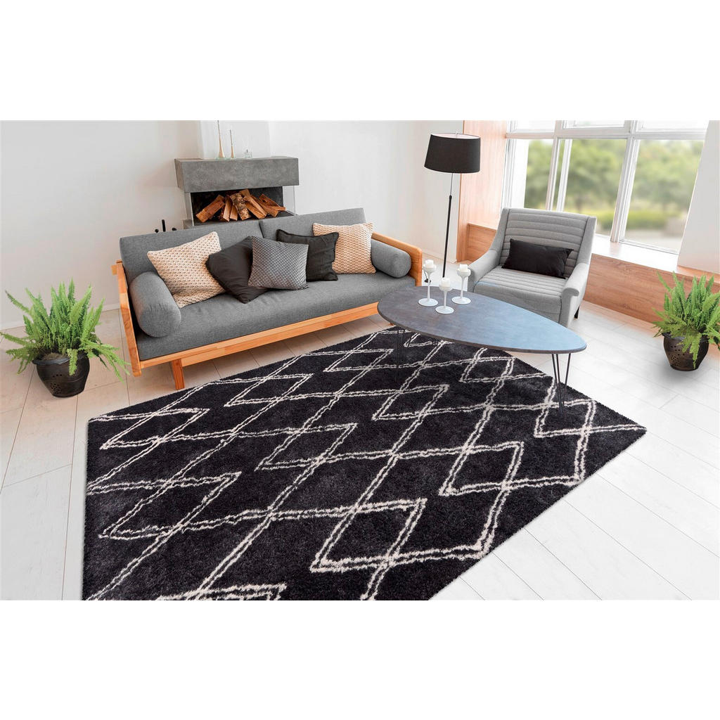 Thumbnail - Xxxl Hochflorteppich Orlando 325 Anthrazit, Anthrazit, Textil, Retro, rechteckig, 80x150 cm, pflegeleicht, Teppiche & Bö...