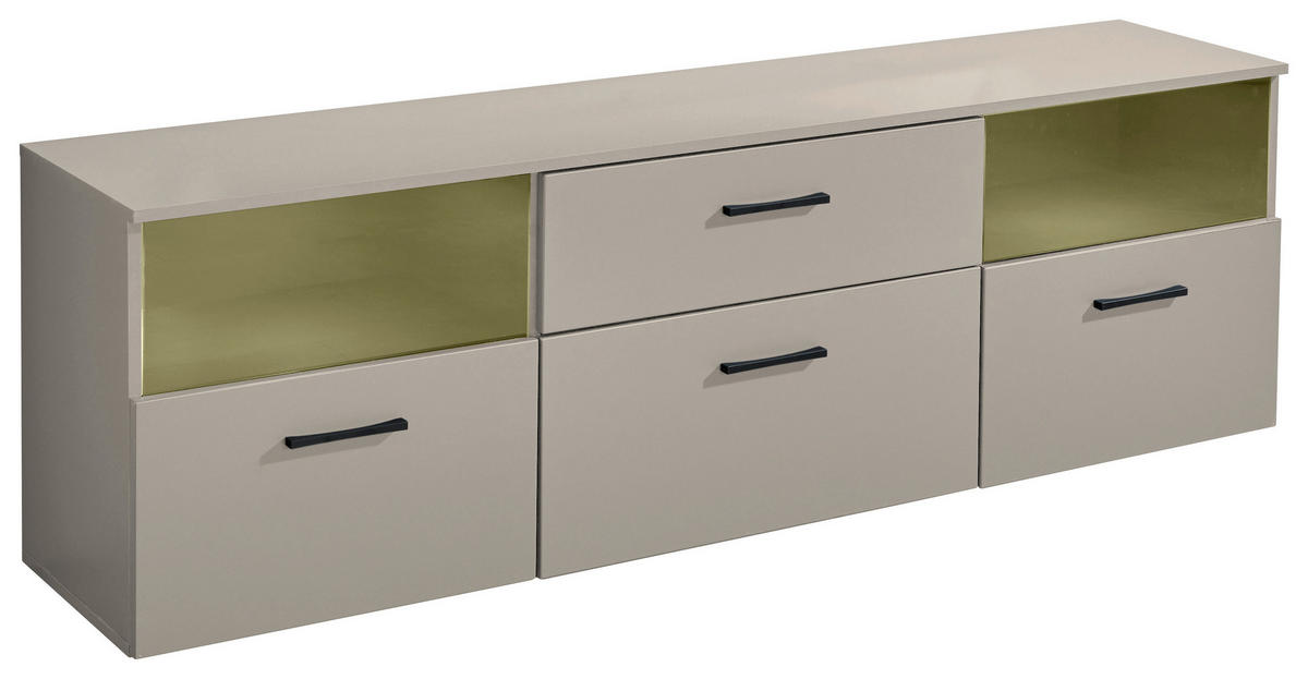 LOWBOARD  in 180/55/38 cm  - Kaschmir/Schwarz, Design, Glas/Holzwerkstoff (180/55/38cm) - MID.YOU