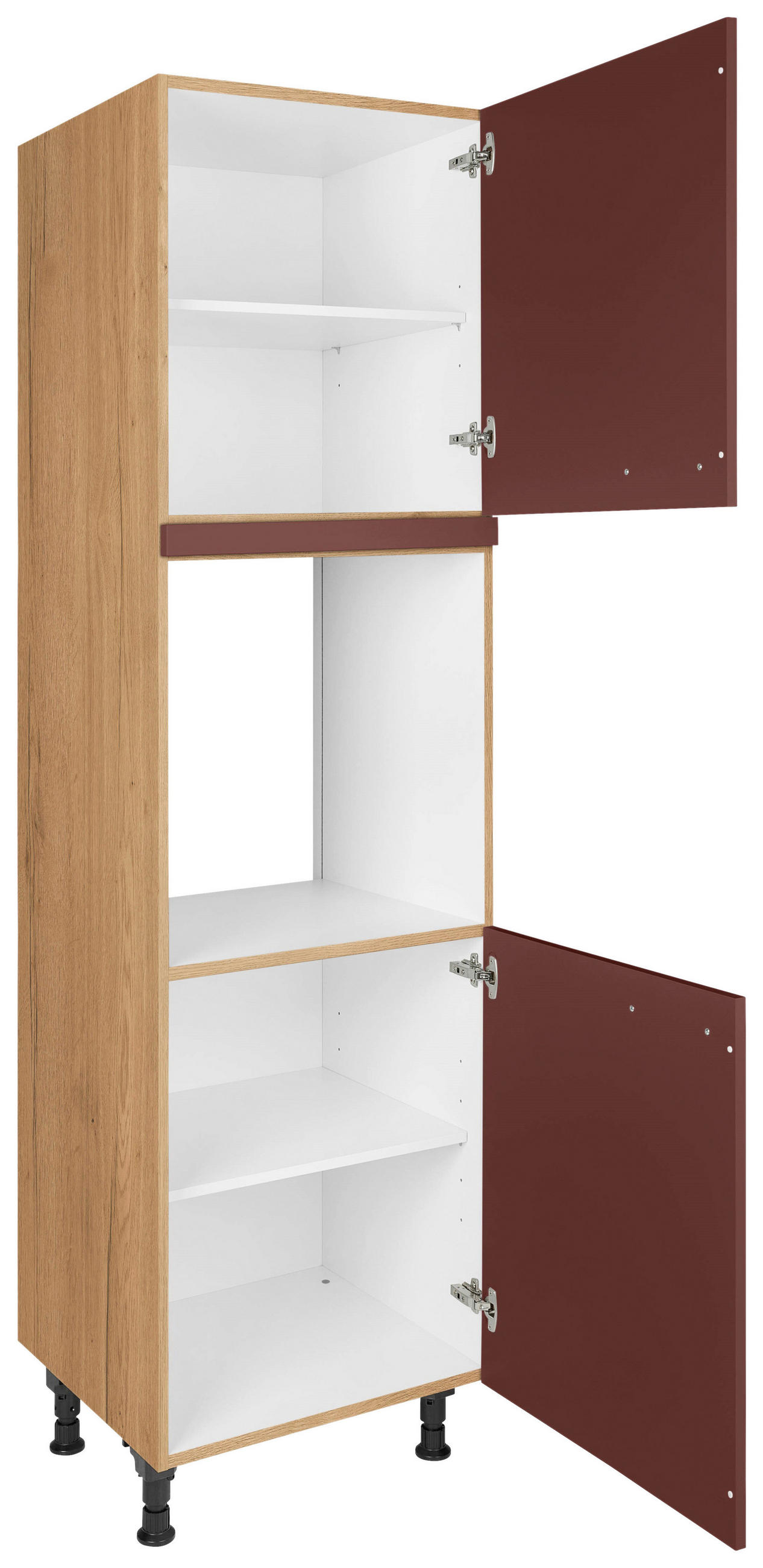 GERÄTEUMBAUSCHRANK 60/216,6/58 cm  in Rot, Eichefarben  - Eichefarben/Rot, MODERN, Holzwerkstoff/Metall (60/216,6/58cm) - Nobilia