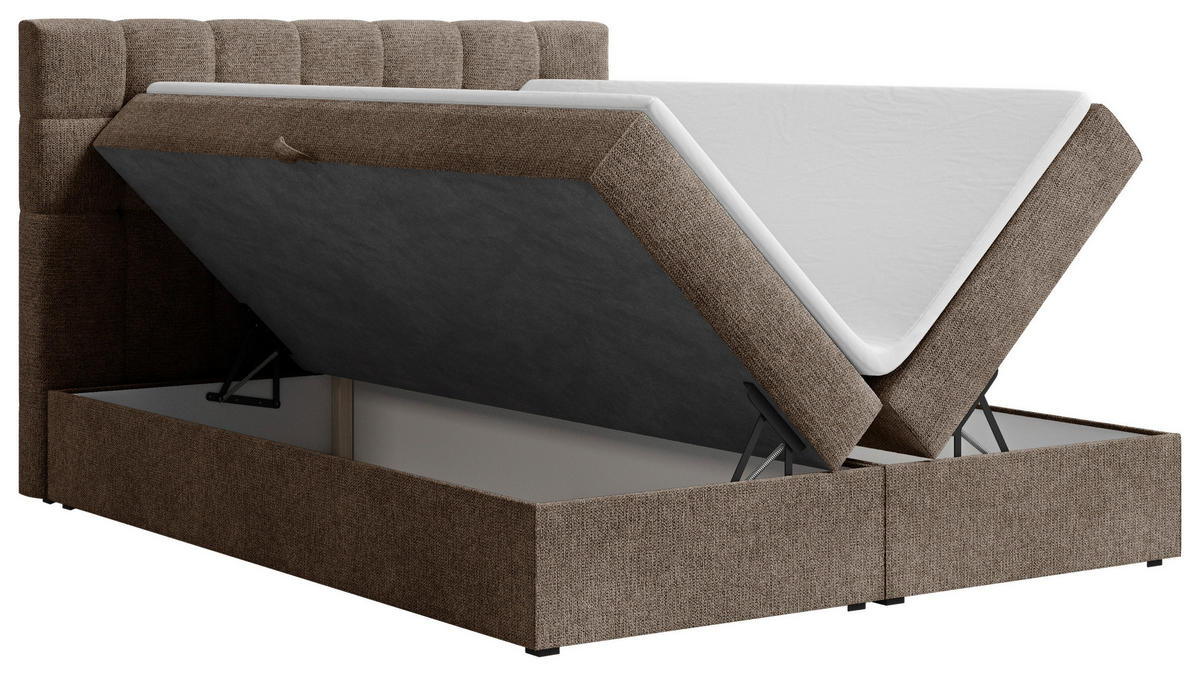 BOXBETT 160/200 cm,  in Braun, Bettkasten, Topper, H2 + H3 = mittel + fest  - Schwarz/Braun, MODERN, Holz/Kunststoff (160/200cm) - Livetastic
