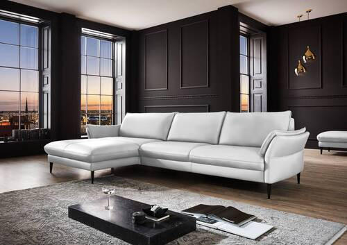 ECKSOFA Weiß Echtleder  - Schwarz/Weiß, Design, Leder/Metall (172/334cm) - Hukla
