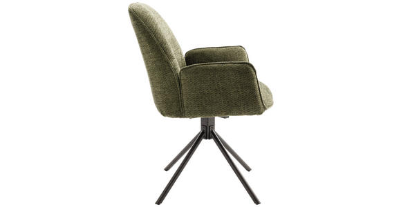 ARMLEHNSTUHL  Sitzfläche 180° drehbar, automatische Rückholfunktion Struktur  - Schwarz/Olivgrün, Design, Textil/Metall (59/88/63cm) - Carryhome