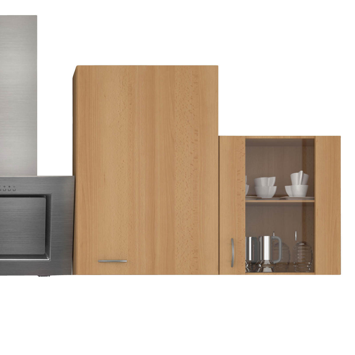 KÜCHENBLOCK 280 cm   in Buchefarben  - Edelstahlfarben/Beige, MODERN, Glas/Holzwerkstoff (280cm) - FlexWell