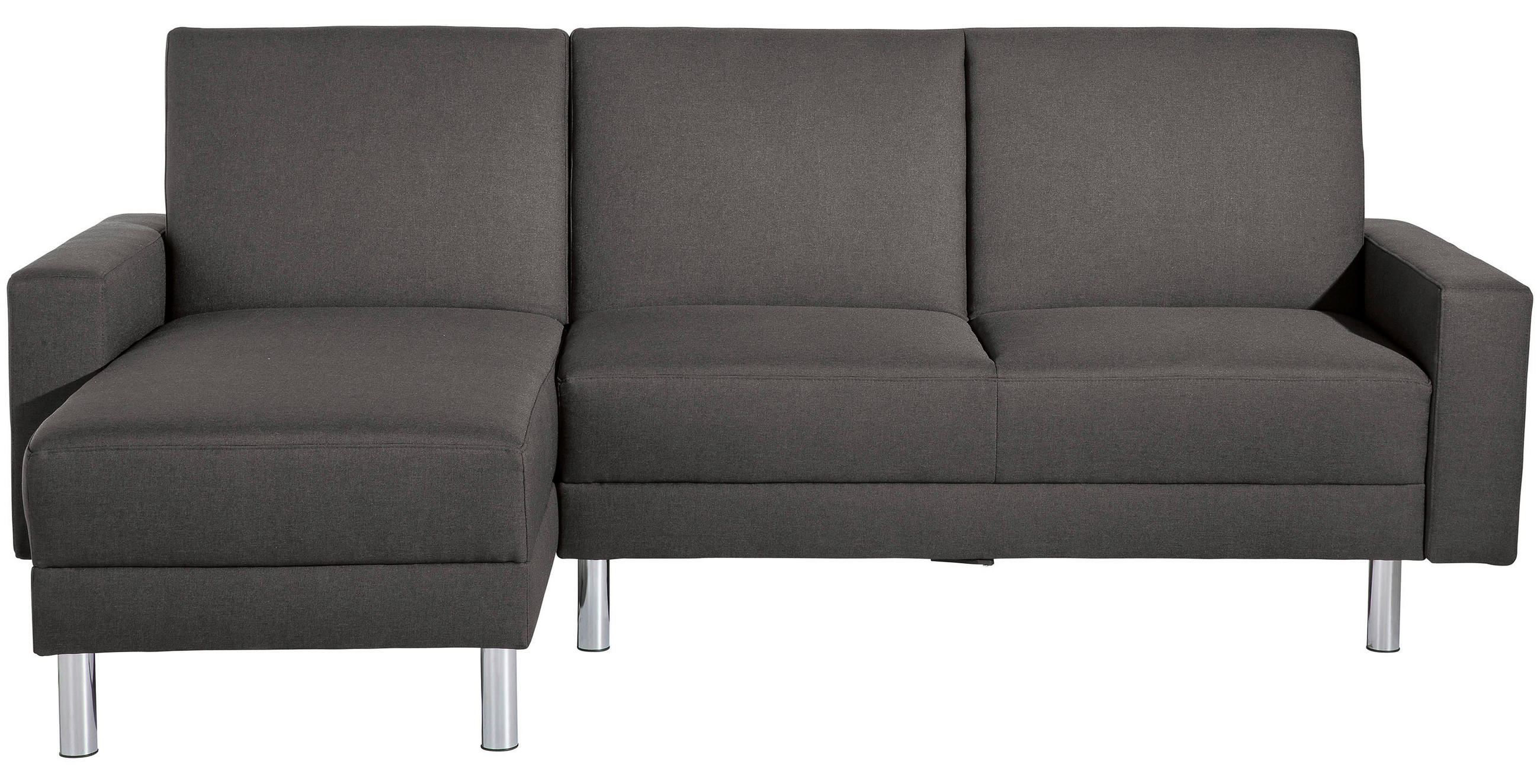 ECKSCHLAFSOFA inkl. Hocker  in Flachgewebe Anthrazit  - Chromfarben/Anthrazit, KONVENTIONELL, Textil/Metall (152/230cm) - Max Winzer
