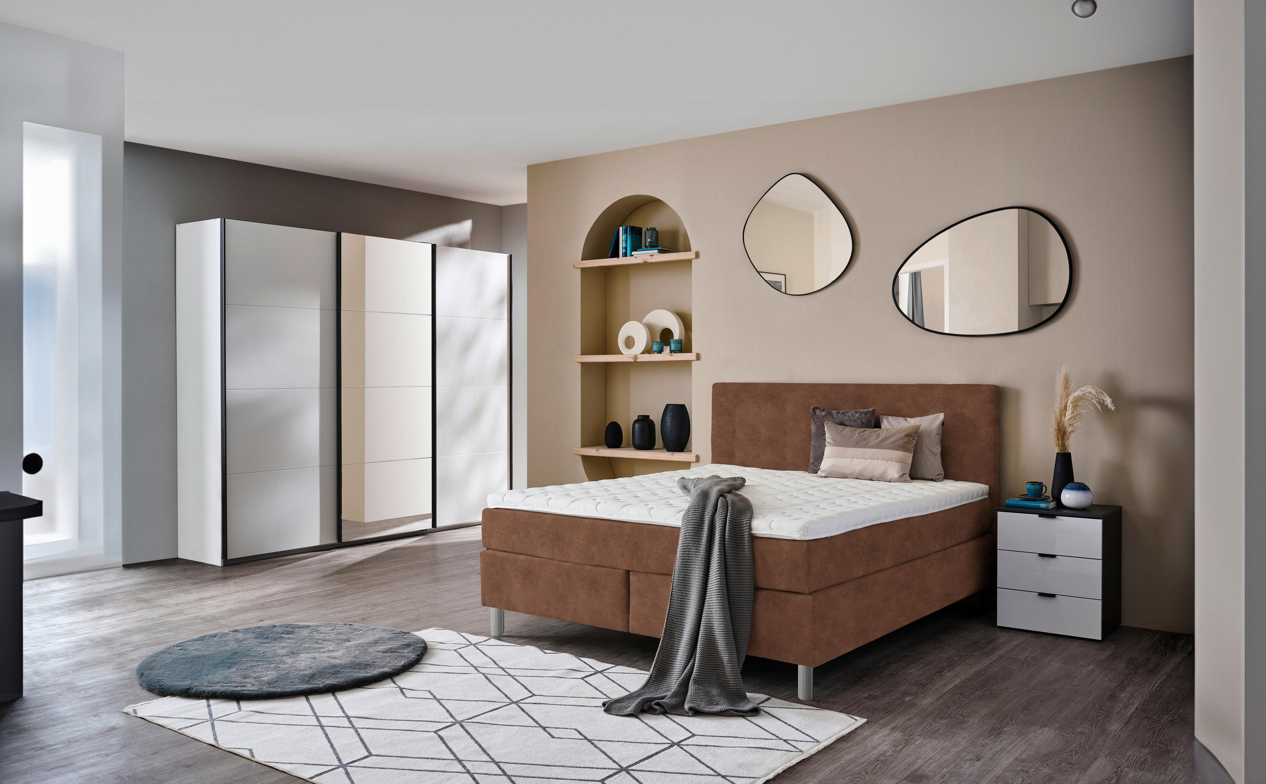 BOXSPRINGBETT 160/200 cm  in Cognac  - Chromfarben/Cognac, Konventionell, Kunststoff/Textil (160/200cm) - Voleo