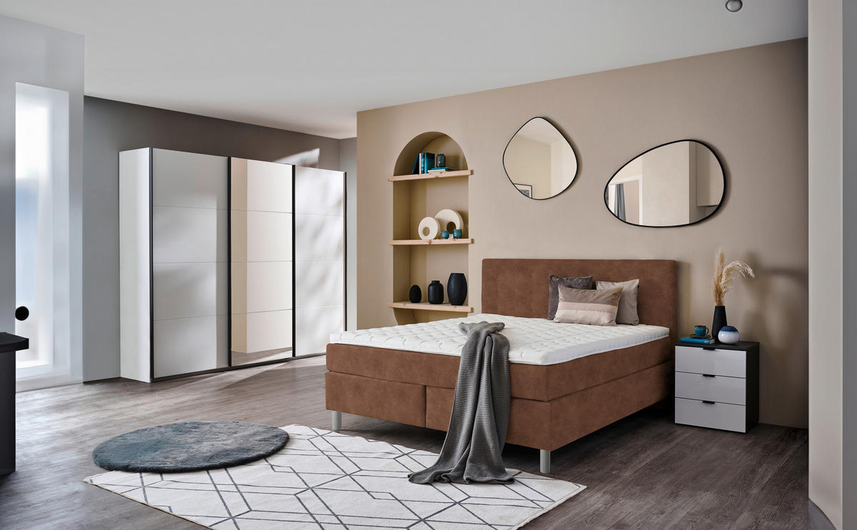 BOXSPRINGBETT 180/200 cm  in Cognac  - Chromfarben/Cognac, Konventionell, Kunststoff/Textil (180/200cm) - Voleo