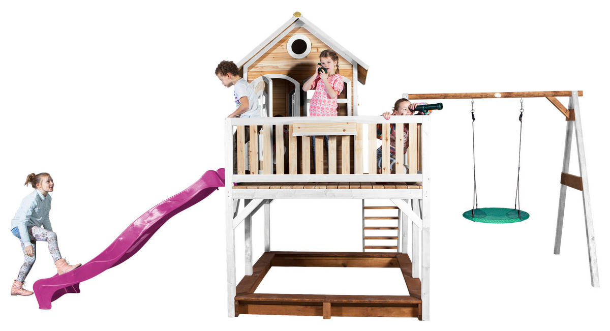 SPIELTURM 613/291/277 cm  - Weiss/Lila, Konventionell, Holz (613/291/277cm)