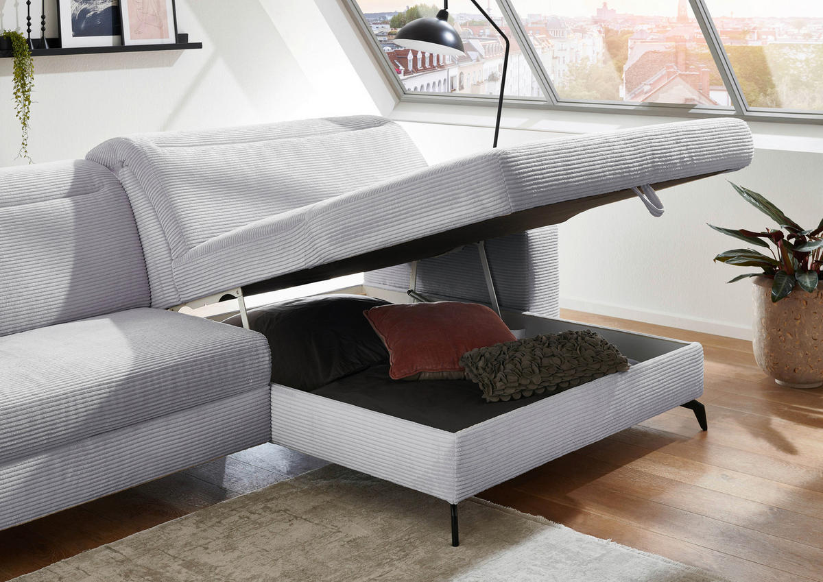 ECKSOFA in Cord Hellgrau  - Hellgrau/Schwarz, Konventionell, Textil/Metall (290/178cm) - Sit & More