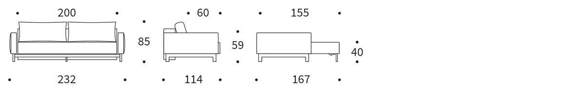 SCHLAFSOFA Flachgewebe Grau  - Eichefarben/Grau, Design, Holz/Textil (232/85/114cm) - Innovation