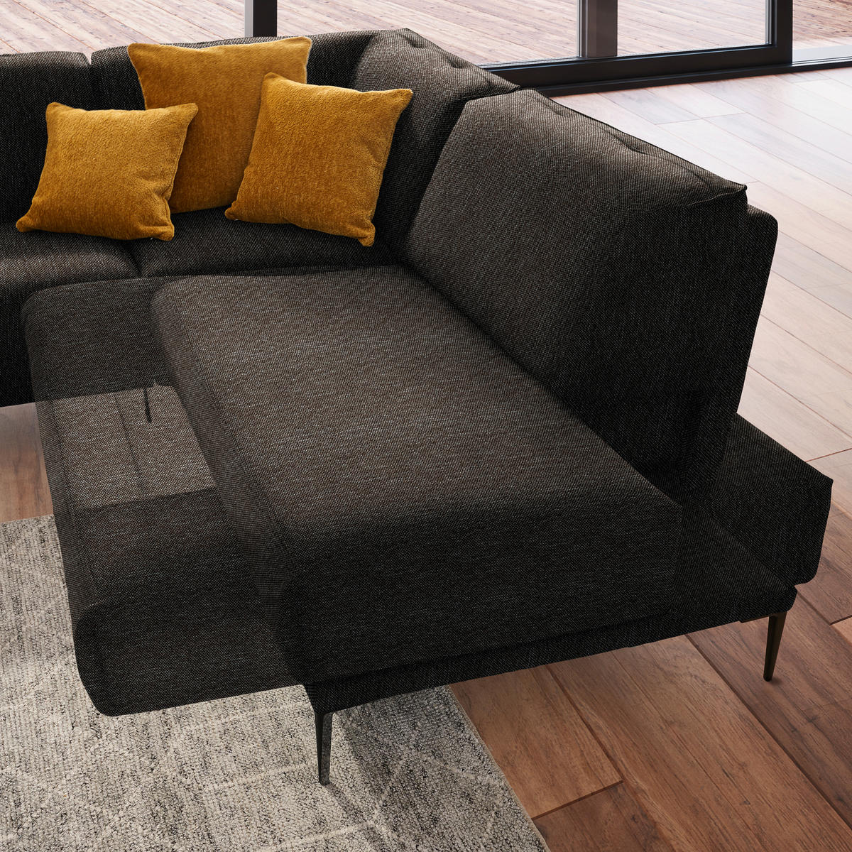 ECKSOFA in Flachgewebe Dunkelbraun  - Dunkelbraun/Schwarz, Design, Textil/Metall (260/210cm) - Johann Jakob