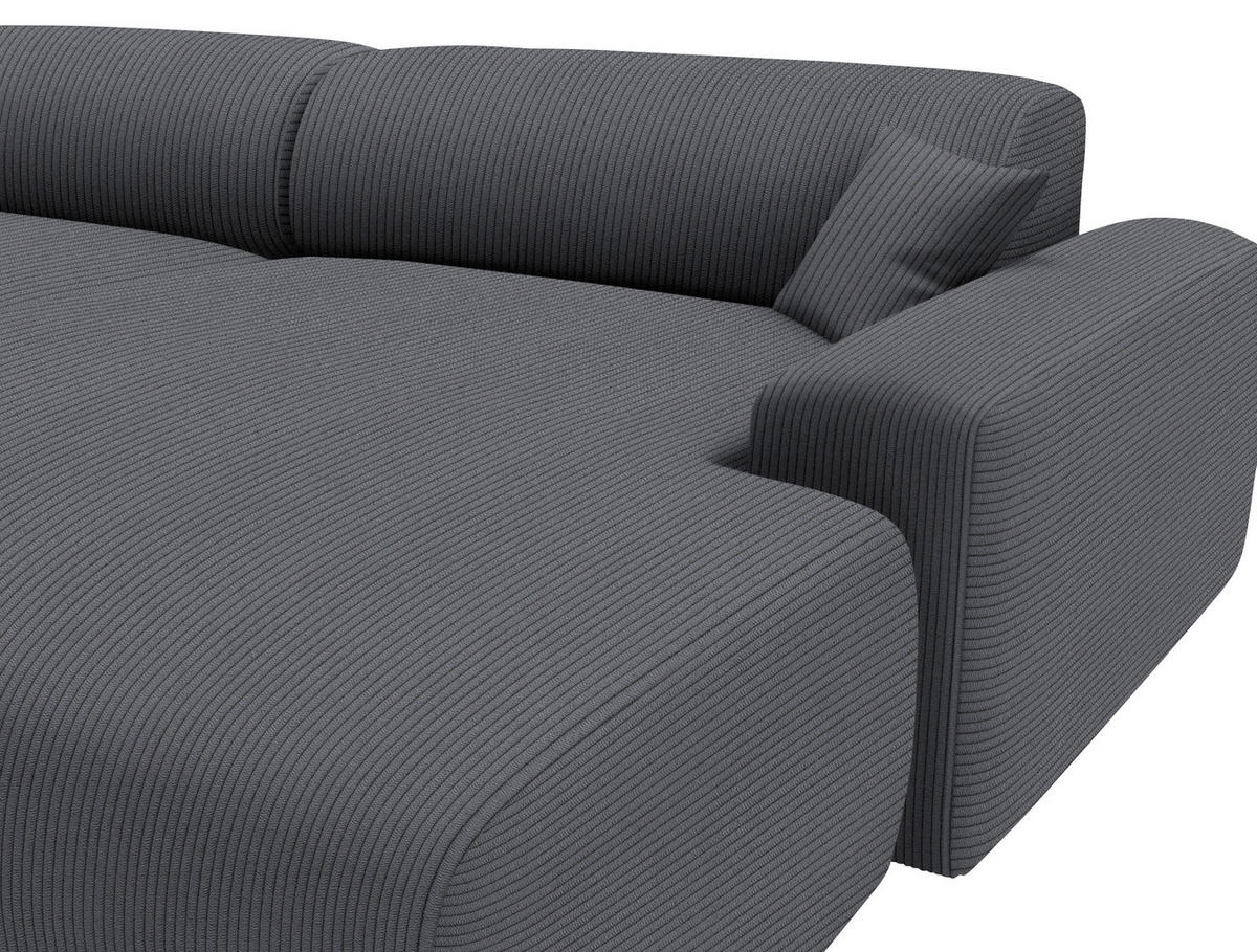 ECKSOFA in Velours, Feincord Dunkelgrau  292/178 cm  - Dunkelgrau/Schwarz, Design, Kunststoff/Textil (292/178cm) - home24
