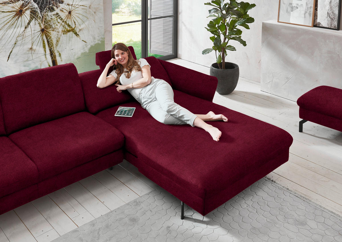 ECKSOFA in Velours Beere  - Beere/Schwarz, Design, Textil/Metall (306/179cm) - Beldomo System