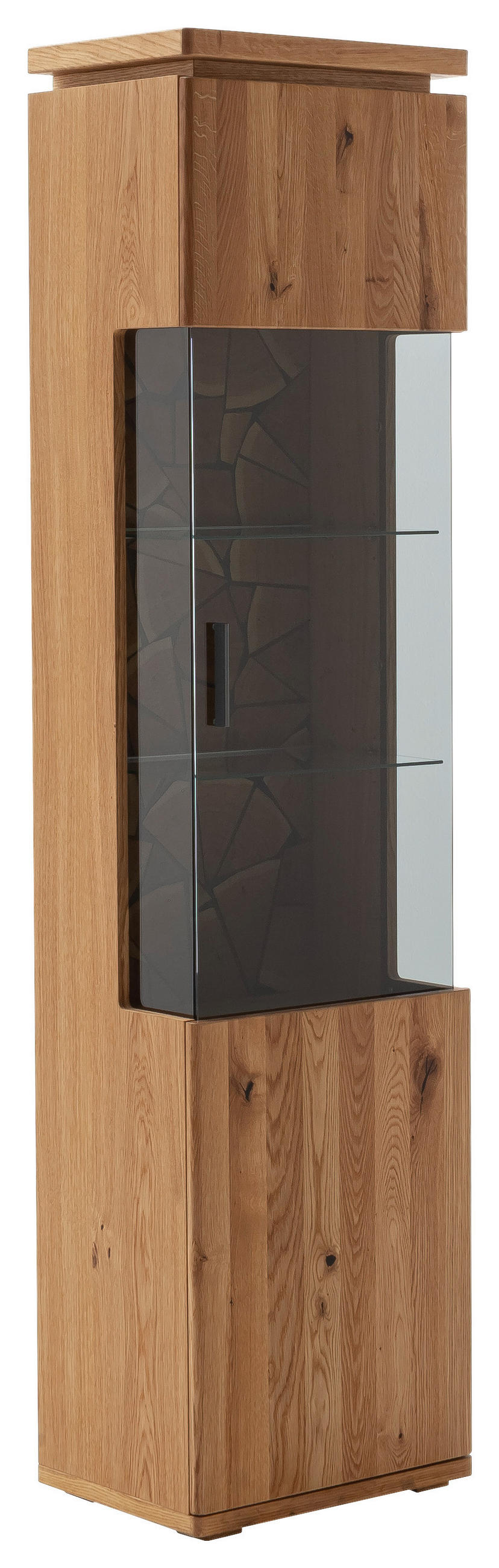 VITRINE  in furniert, massiv Balkeneiche Grau, Eichefarben - Eichefarben/Anthrazit, Natur, Glas/Holz (50/204/37cm) - Linea Natura