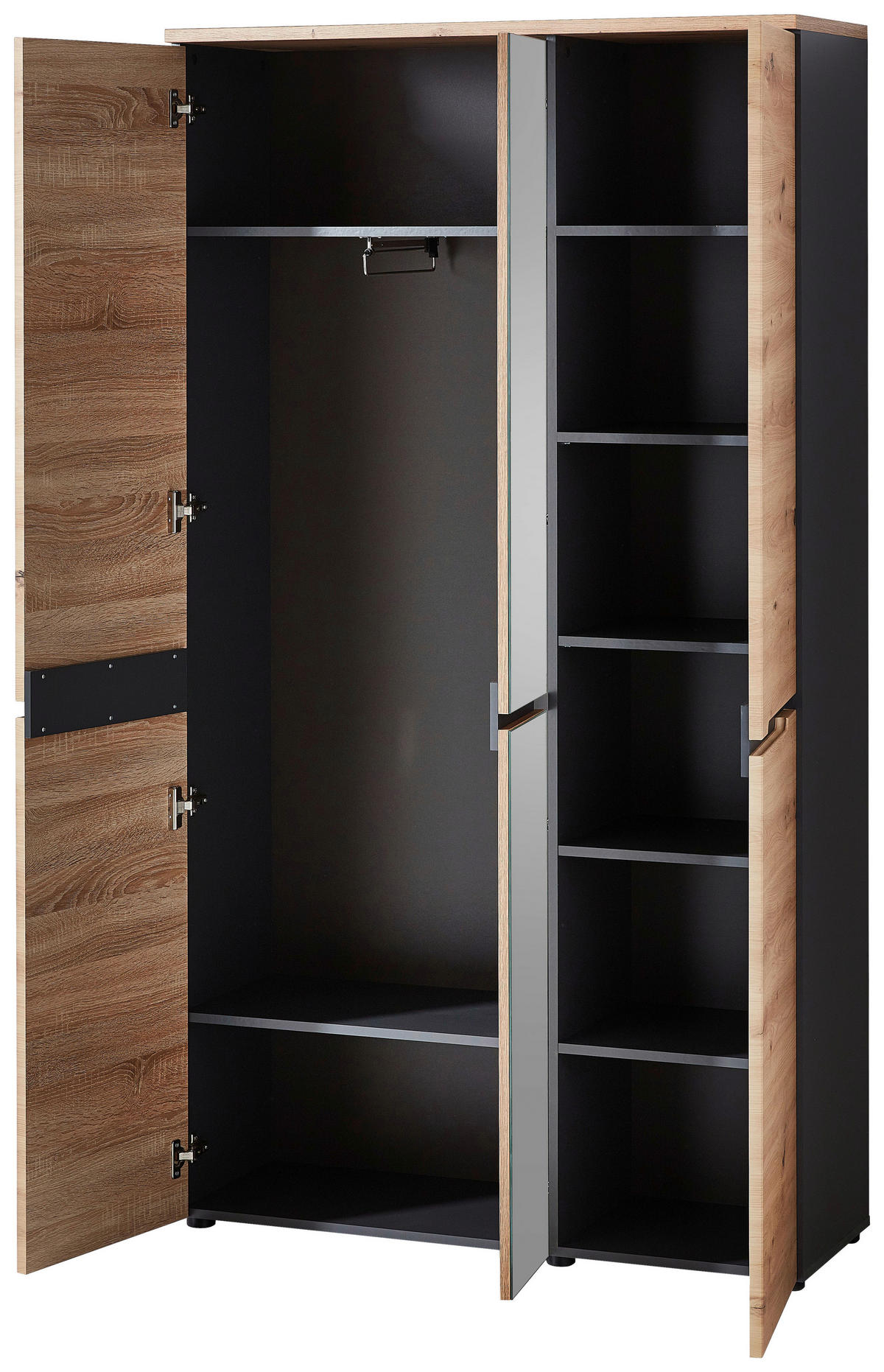 GARDEROBE 6-teilig  in 295/192/38 cm  - Graphitfarben/Eiche Artisan, Design, Glas/Holzwerkstoff (295/192/38cm) - Voleo