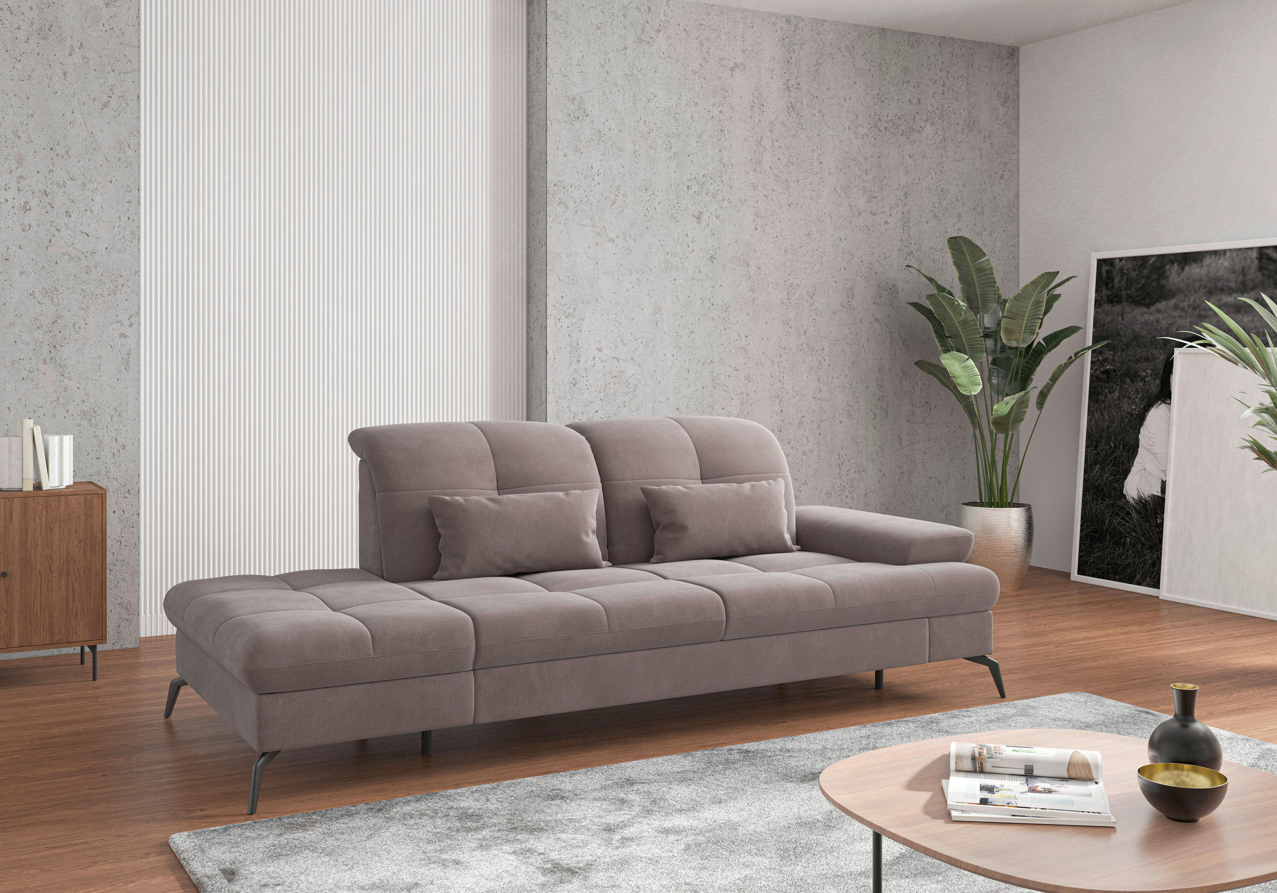 RÉCAMIERE Taupe Flachgewebe  - Taupe/Schwarz, KONVENTIONELL, Textil/Metall (231/90/122cm) - Sit & More