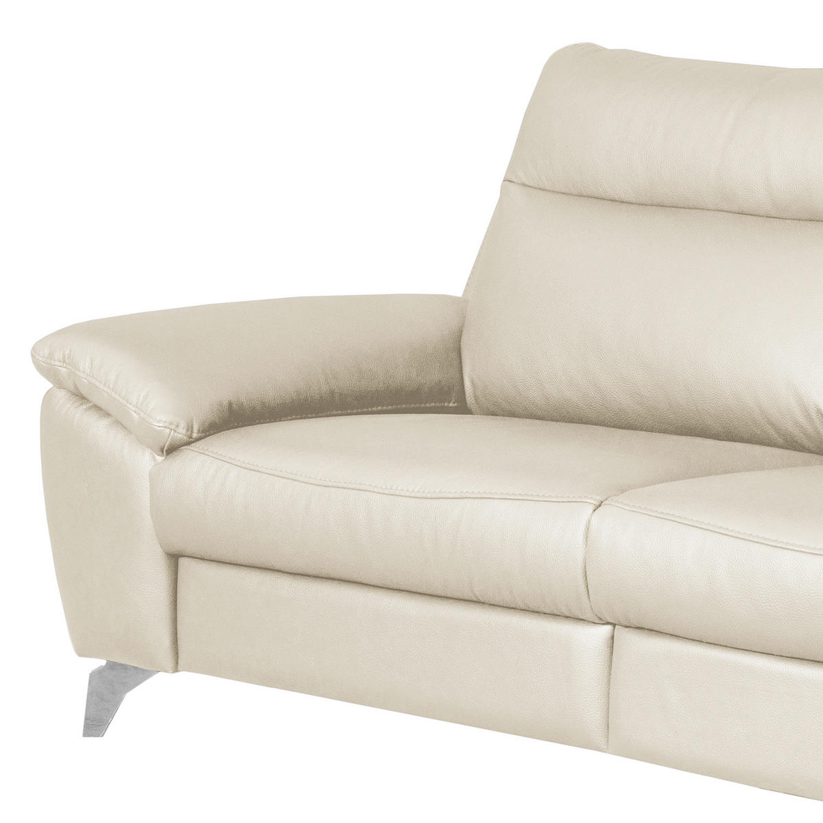 2,5-SITZER 216/95/96 cm PERLE in Echtleder Creme   - Chromfarben/Creme, Design, Leder/Metall (216/95/96cm) - Livetastic