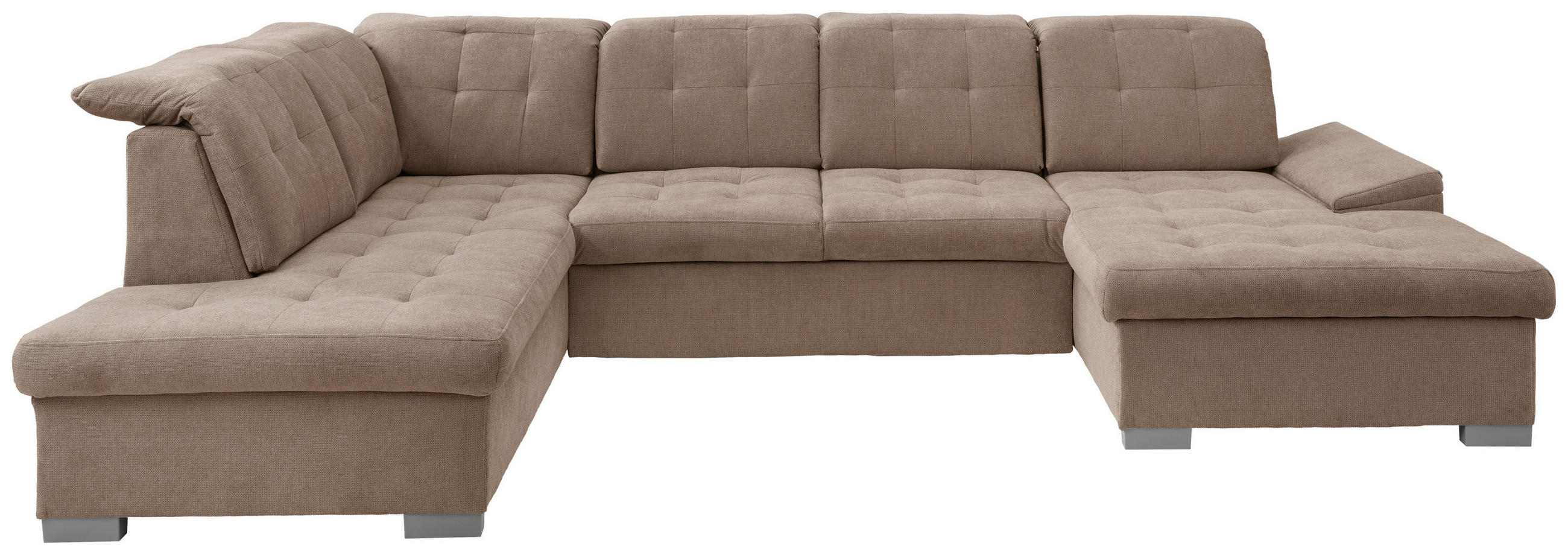 WOHNLANDSCHAFT in Chenille Hellbraun  - Chromfarben/Hellbraun, Modern, Kunststoff/Textil (212/330/169cm) - Livetastic