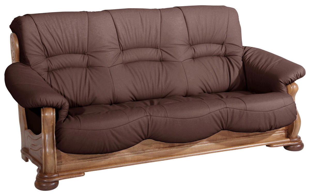 3-SITZER-SOFA in Echtleder Dunkelrot  - Eichefarben/Dunkelrot, Lifestyle, Leder/Holz (205/95/95cm) - Max Winzer
