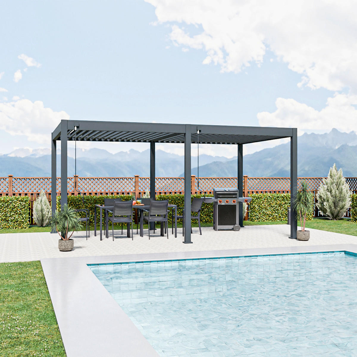 PERGOLA 300/530/255 cm Aluminium  - Graphitfarben, Basics, Metall (300/530/255cm) - Gardenson