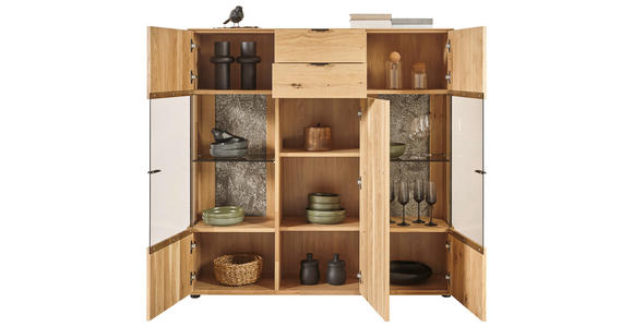 HIGHBOARD Wildeiche  136,9/138,3/37,1 cm  - Wildeiche/Schwarz, Natur, Glas/Holz (136,9/138,3/37,1cm) - Valnatura