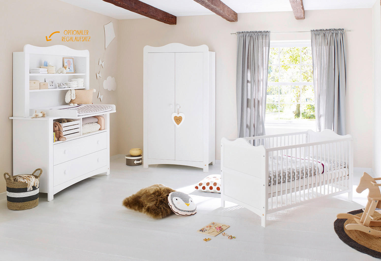 BABYZIMMER PINOLINO FLORENTINA  - Weiß, ROMANTIK / LANDHAUS, Holz/Holzwerkstoff - Pinolino