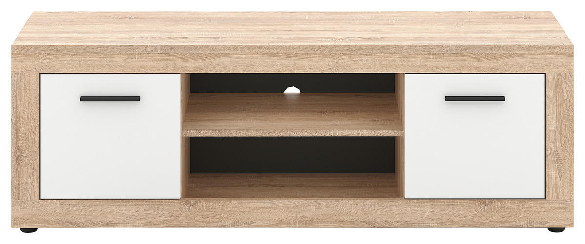 KOMODA - NISKA   140/48/40 cm   bijela, hrast Sonoma   - bijela/crna, Design, drvni materijal/plastika (140/48/40cm) - MID.YOU