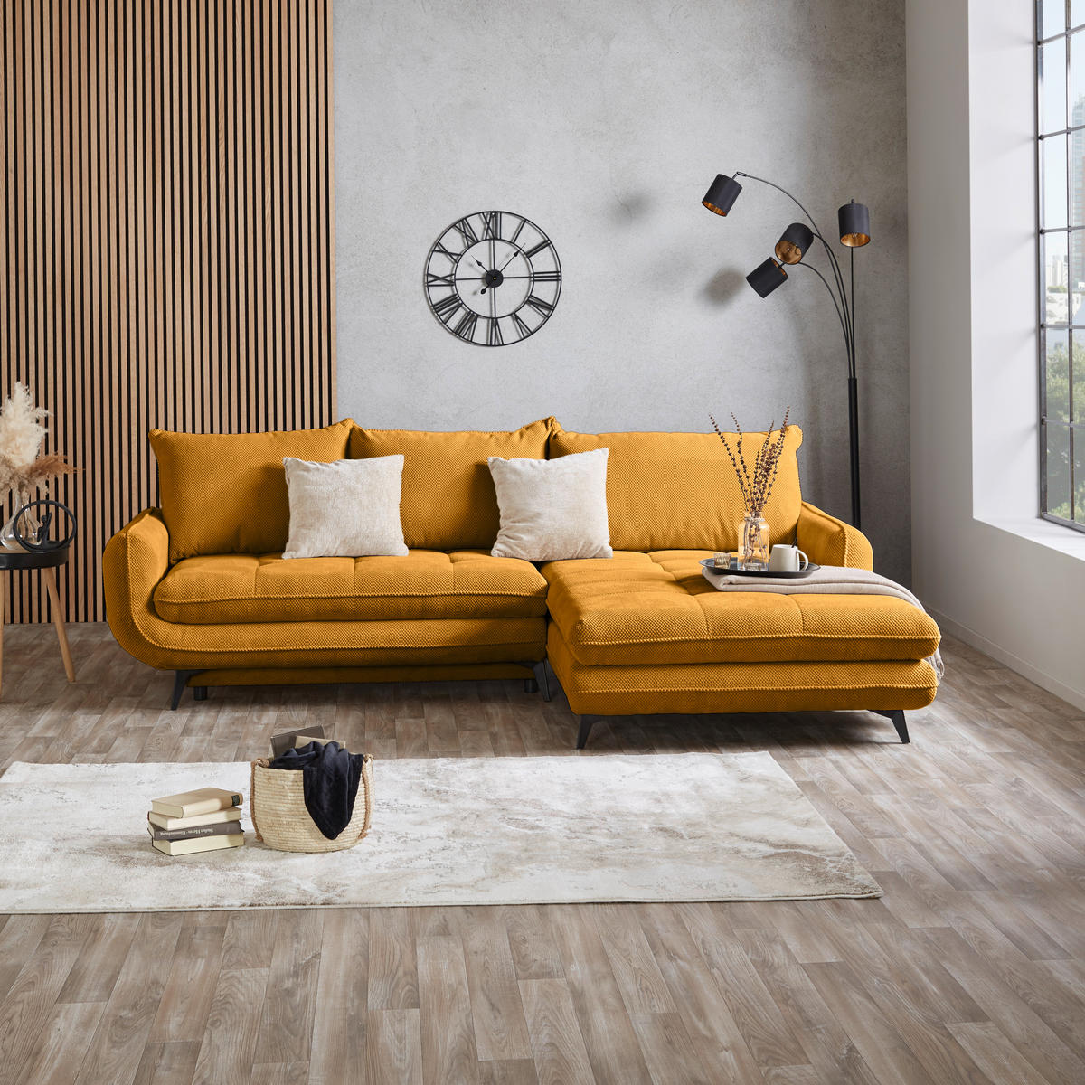 ECKSOFA WAVE Senfgelb Struktur  - Beige/Senfgelb, MODERN, Textil/Metall (266/189cm) - MID.YOU