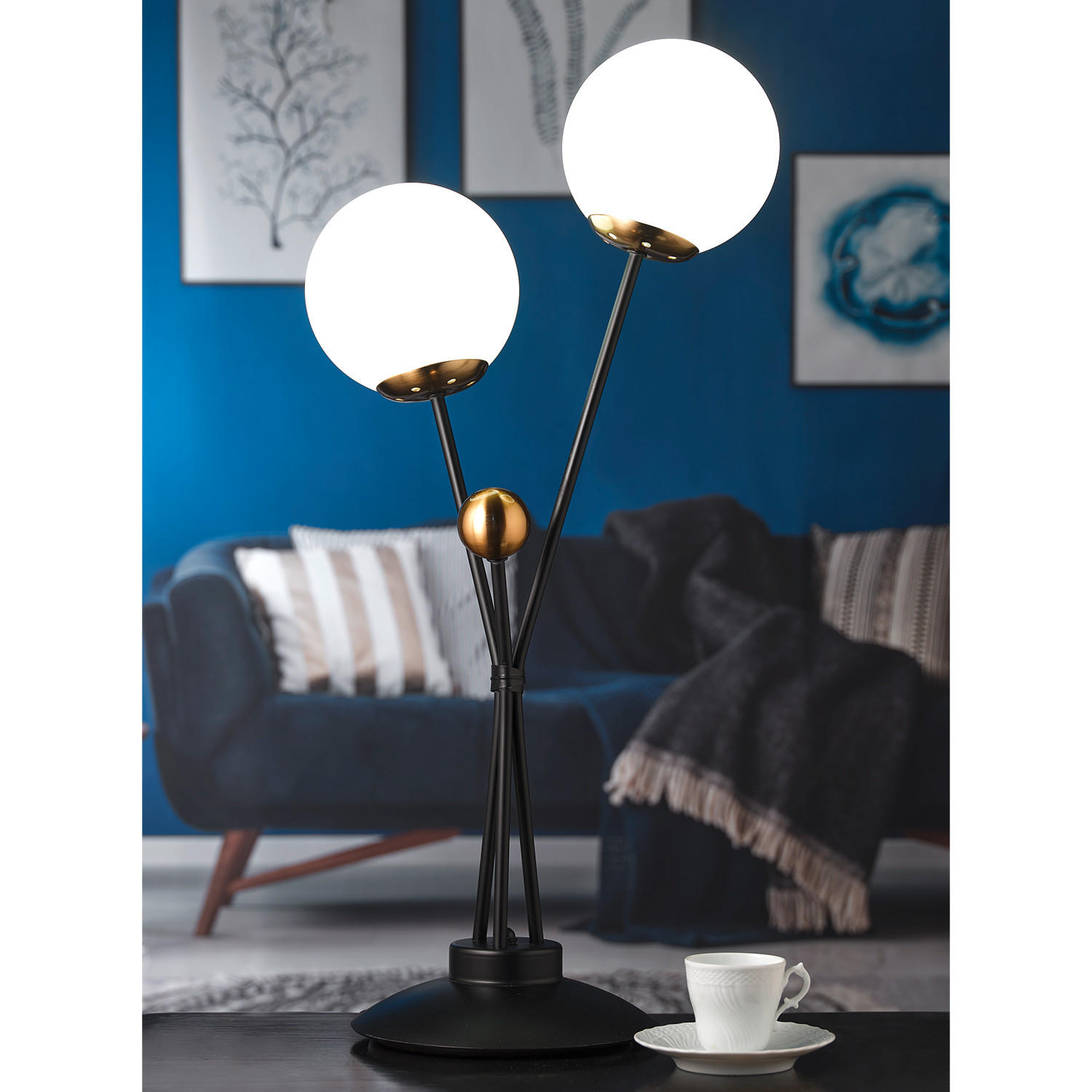 TISCHLEUCHTE 5043 BILLO 35/21/68 cm   - Weiß Hochglanz/Goldfarben, Basics, Kunststoff/Metall (35/21/68cm)