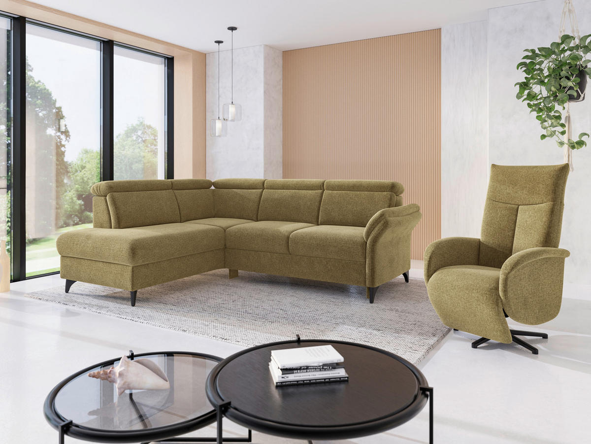 ECKSOFA Flachgewebe Olivgrün  - Schwarz/Olivgrün, Konventionell, Textil/Metall (193/247cm) - Sit & More