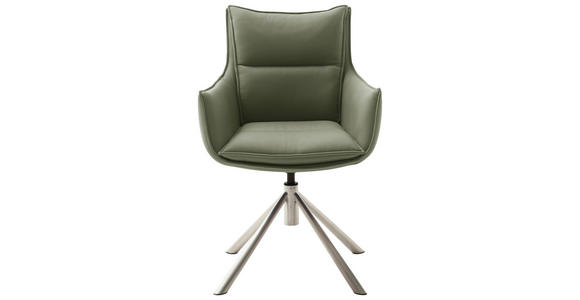 ARMLEHNSTUHL in Edelstahl beschichtet - Edelstahlfarben/Olivgrün, Design, Textil/Metall (60/90/65cm) - Novel