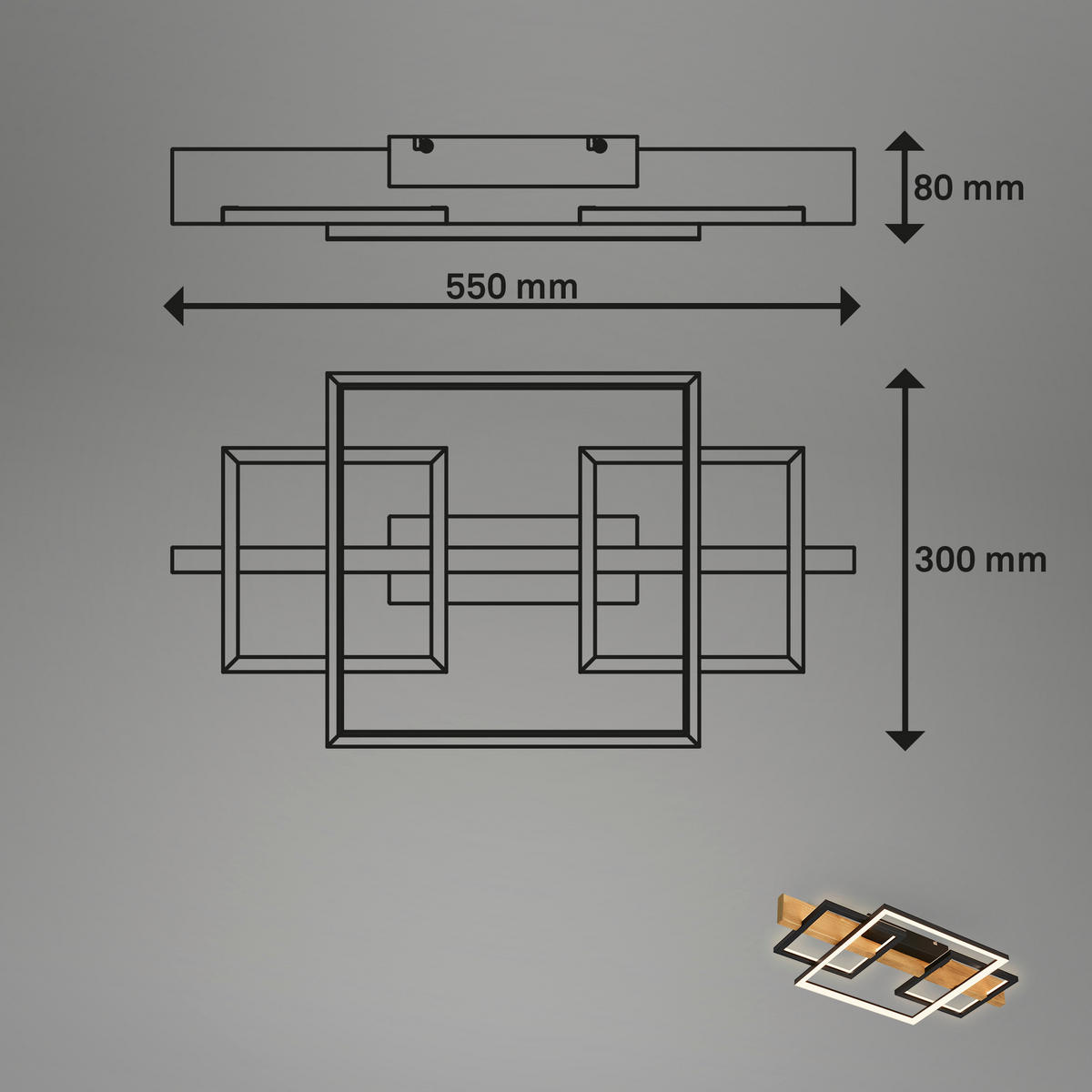 LED-DECKENLEUCHTE 55/30/8 cm   - Eichefarben/Schwarz, Natur, Holz/Metall (55/30/8cm) - Briloner
