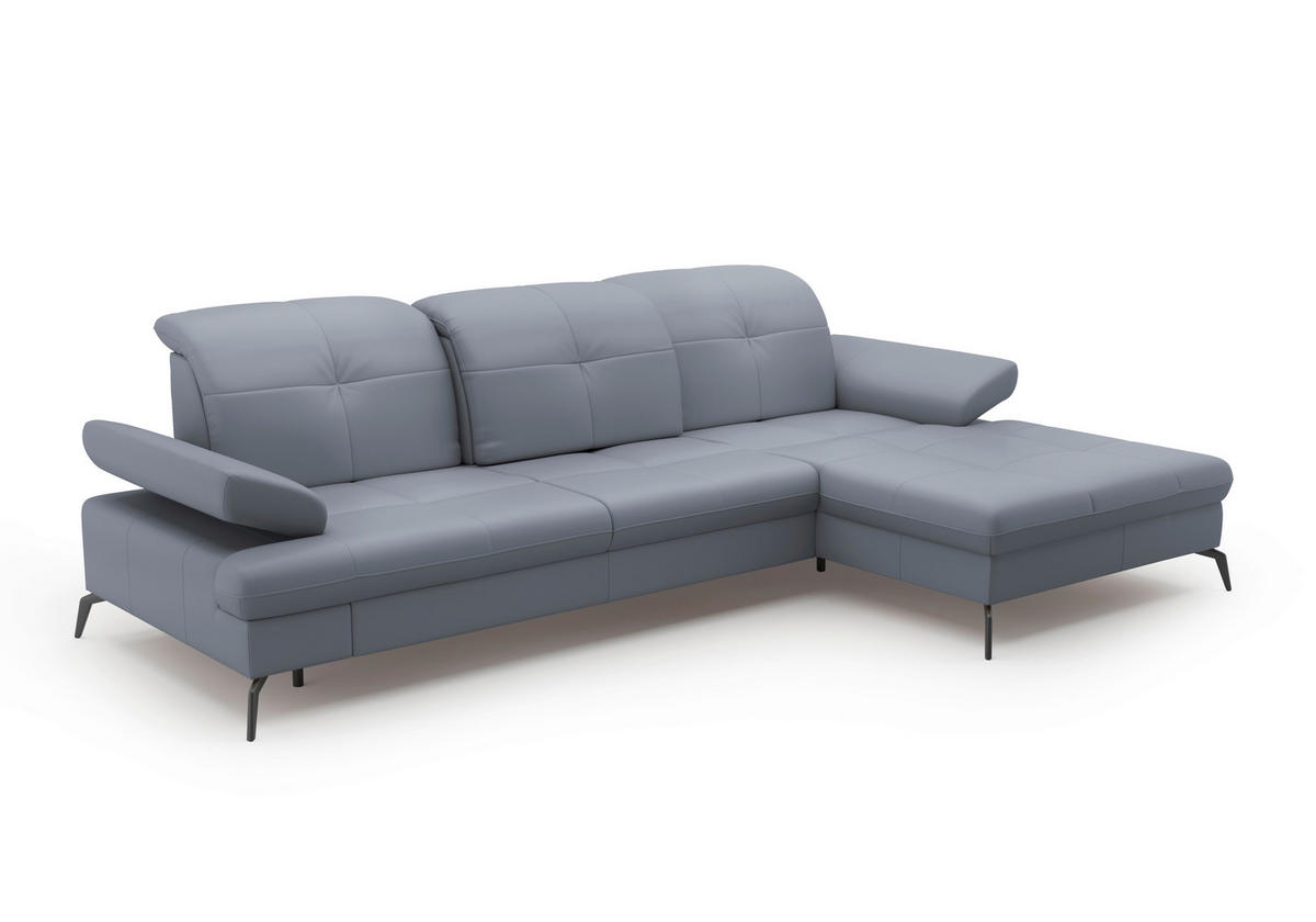 ECKSOFA Vliesstoff Kombination Echtleder/Stoff Graublau  - Graublau/Schwarz, Konventionell, Leder/Textil (279/185cm) - Sit & More