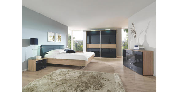 KOMMODE Dunkelblau, Eichefarben - Chromfarben/Eichefarben, Design, Holzwerkstoff/Metall (130/84/39,5cm) - Voleo