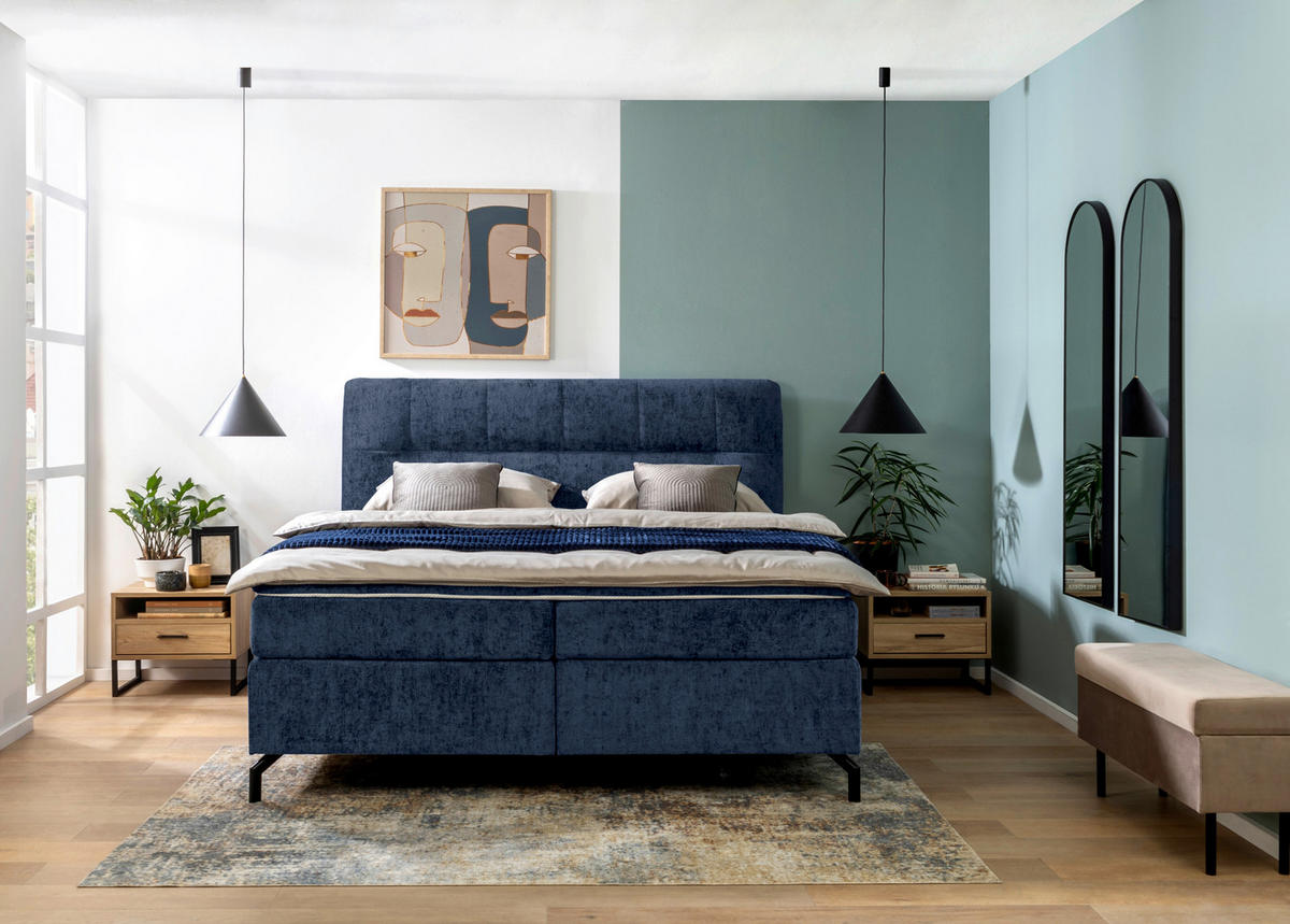 BOXSPRINGBETT 160/200 cm  in Dunkelblau  - Schwarz/Dunkelblau, Design, Textil/Metall (160/200cm) - Esposa