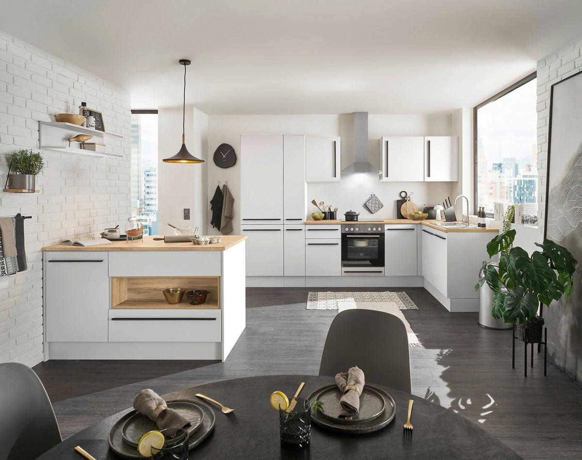 KÜCHENINSEL 145/90/90 cm  in Weiß, Eichefarben  - Eichefarben/Schwarz, Design, Holzwerkstoff/Kunststoff (145/90/90cm) - MID.YOU