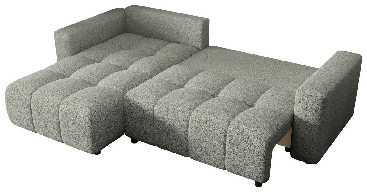 ECKSOFA Hellgrau Bouclé Zierkissen, Rückenkissen, Bettkasten, Schlaffunktion, Rücken echt, Liegefläche im Originalstoff  - Hellgrau/Schwarz, MODERN, Kunststoff/Textil (190/280cm) - Carryhome
