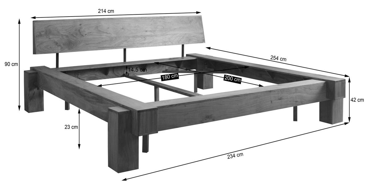 BALKENBETT 180/200 cm  in Akaziefarben   - Akaziefarben, MODERN, Holz (180/200cm) - MID.YOU